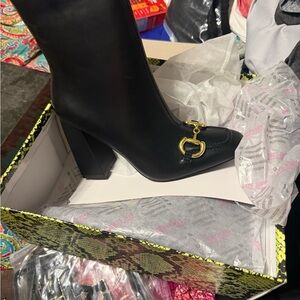 Cape Robbin Black Heeled Boots with Gold Detail